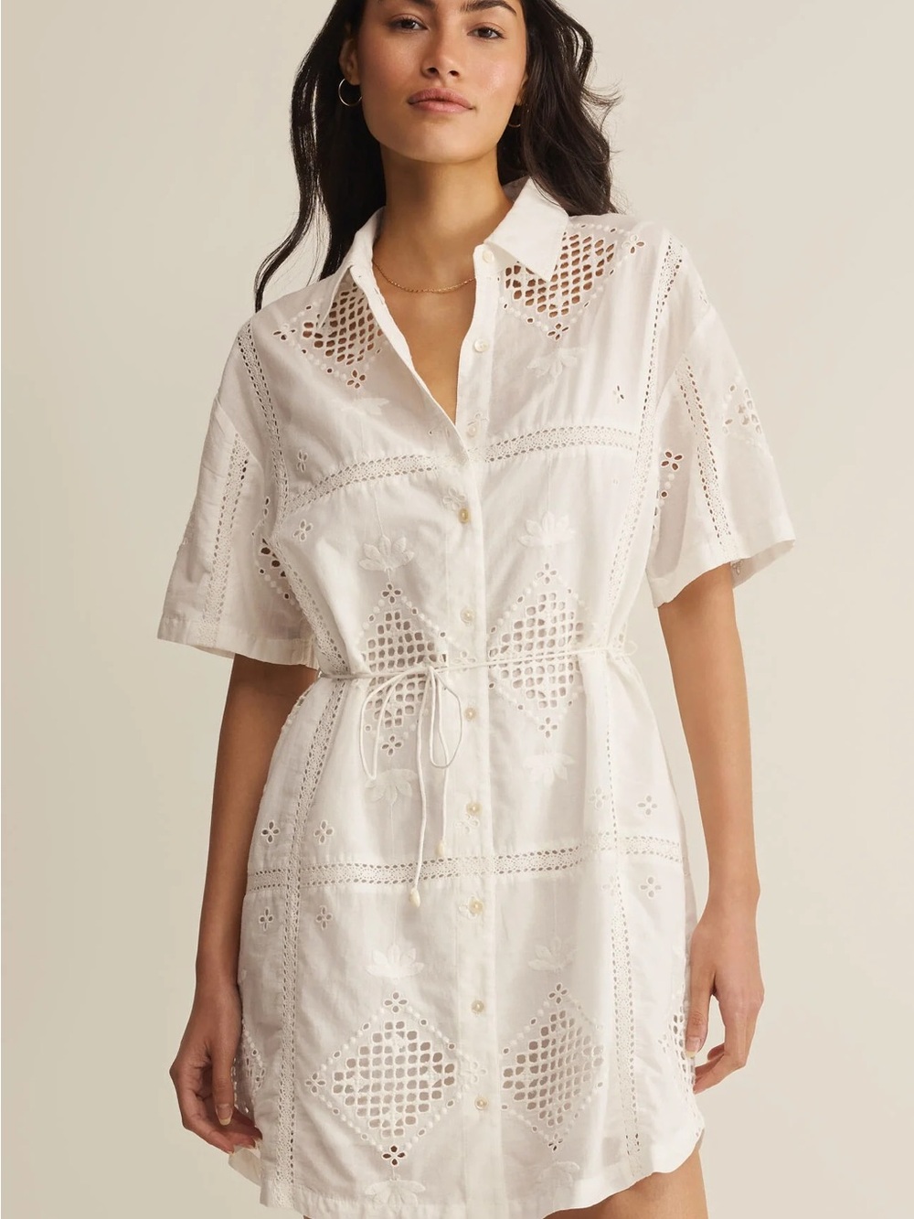 Z Supply White Eyelet Button-Front Cover-Up Dress
